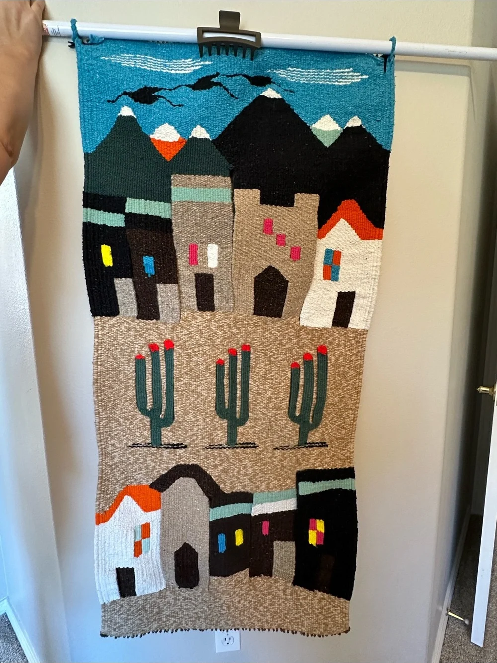 Vintage Handwoven Wool Southwestern Wall Hanging Tapestry Pueblo Desert Boho